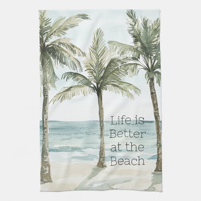Tropical Palm Trees Ocean Beach Kitchen Towel (Vertical)