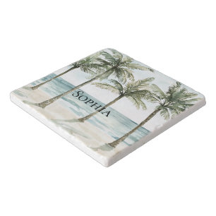 Tropical Palm Trees Ocean Beach Trivet