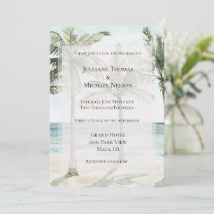 Tropical Palm Trees Ocean Beach Wedding Invitation