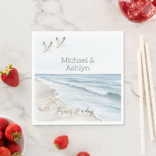 Tropical Palm Trees Ocean Beach Wedding Napkins (Insitu)