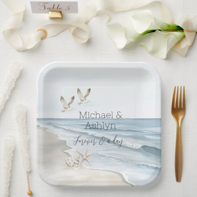 Tropical Palm Trees Ocean Beach Wedding Paper Plates (Wedding)