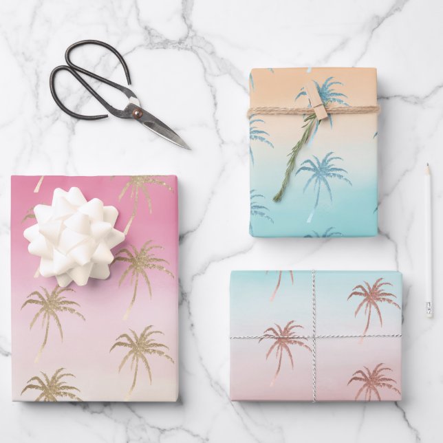 Tropical Palm Trees Ombre   Wrapping Paper Sheets (Front)