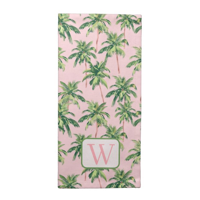 Tropical Palm Trees on Pink Personalized Cloth Napkin (Half Fold)