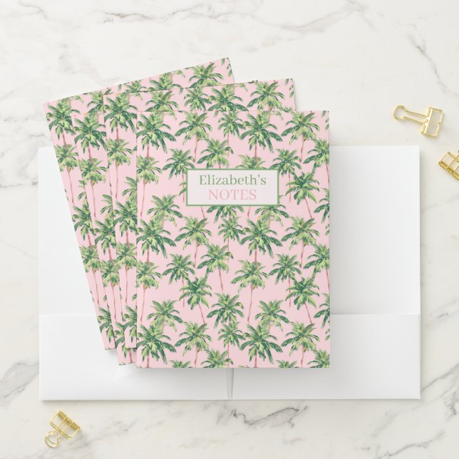 Tropical Palm Trees on Pink Personalized Pocket Folder (In Situ)