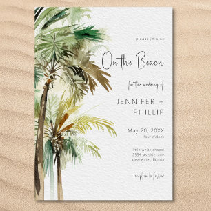 Tropical Palm Trees On the Beach Modern Wedding Invitation