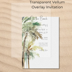Tropical Palm Trees On the Beach Modern Wedding Vellum Invitations