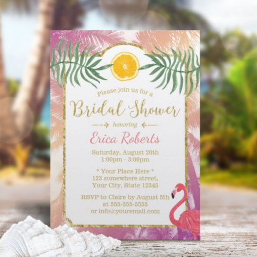 Tropical Palm Trees  Orange Fruit Bridal Shower Invitation