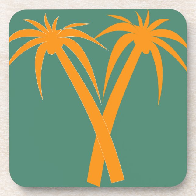 Tropical Palm Trees orange Summer Drink Coaster (Front)