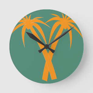 Tropical Palm Trees orange Summer Round Clock