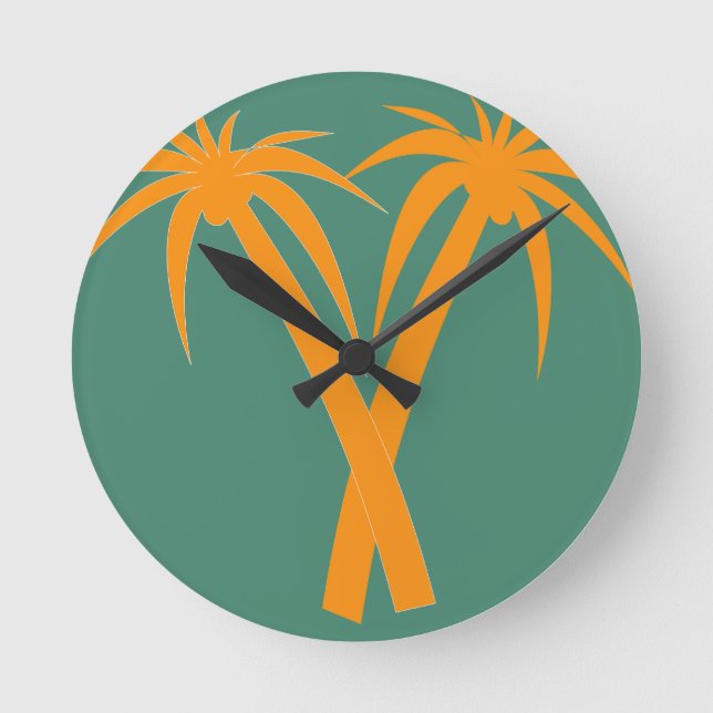 Tropical Palm Trees orange Summer Round Clock (Front)