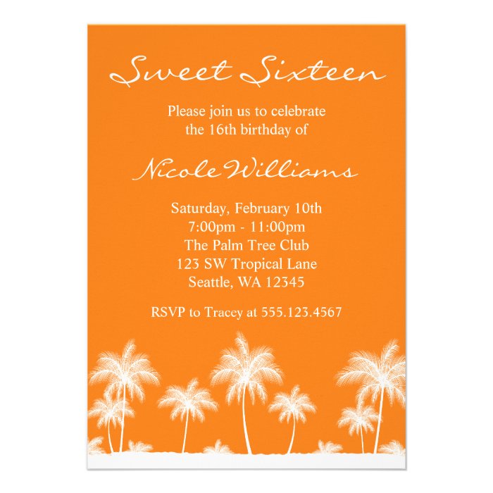 Tropical Palm Trees Orange Sweet 16 Invitation