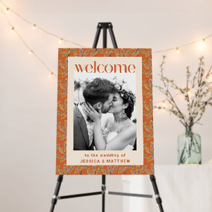 Tropical Palm Trees Orange Wedding Welcome Photo Foam Board