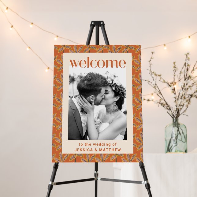 Tropical Palm Trees Orange Wedding Welcome Photo Foam Board (In Situ (Stand))