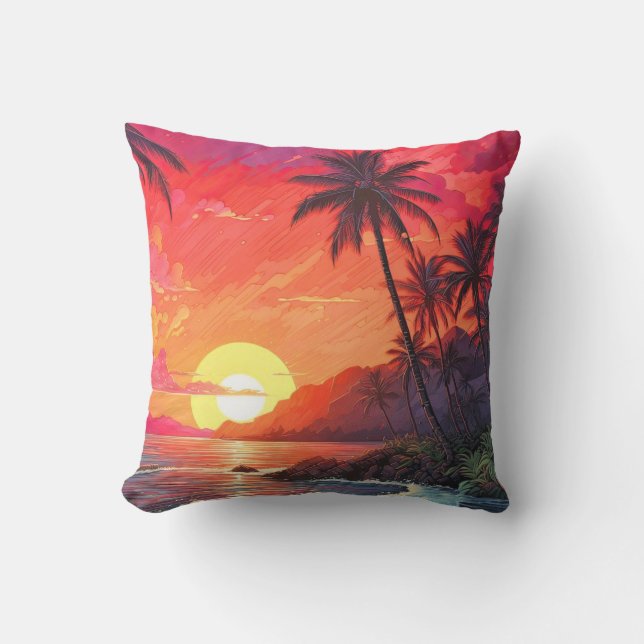 Tropical Palm Trees Outdoor Throw Pillow (Front)