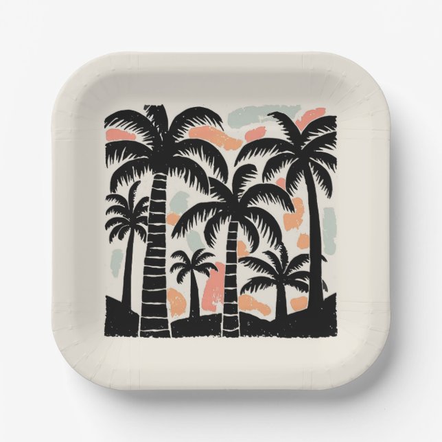 Tropical Palm Trees Paper Plates (Front)