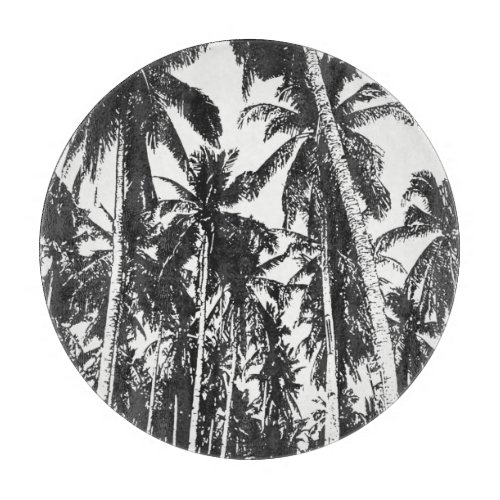 Tropical Palm Trees Pattern in Black and White Cutting Board