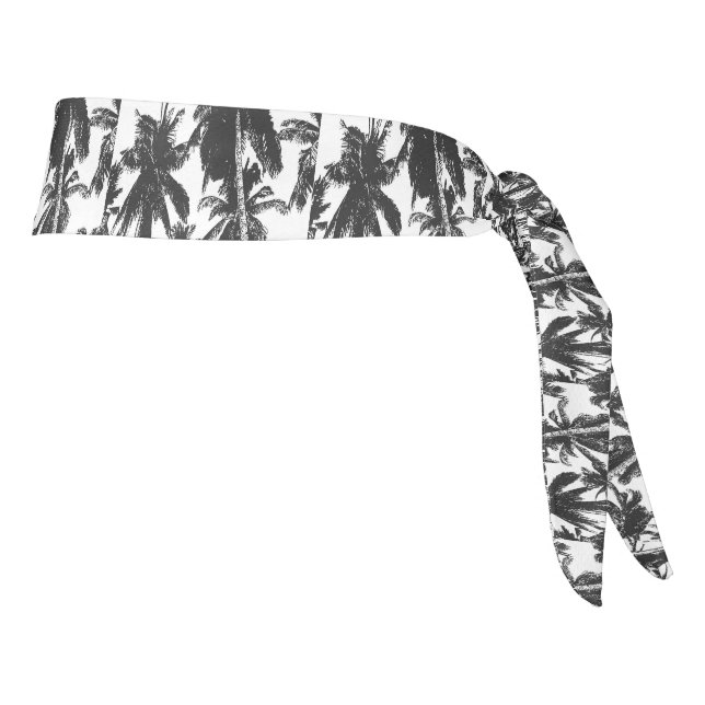 Tropical Palm Trees Pattern in Black and White Tie Headband (Rotate 90)