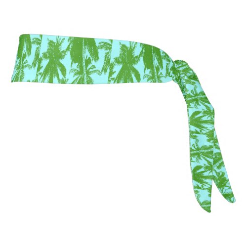 Tropical Palm Trees Pattern in Green and Blue Tie Headband