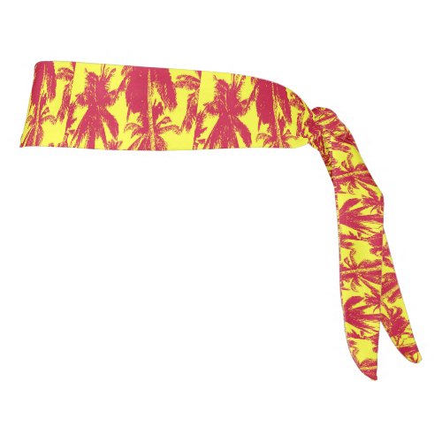 Tropical Palm Trees Pattern in Red and Yellow Tie Headband