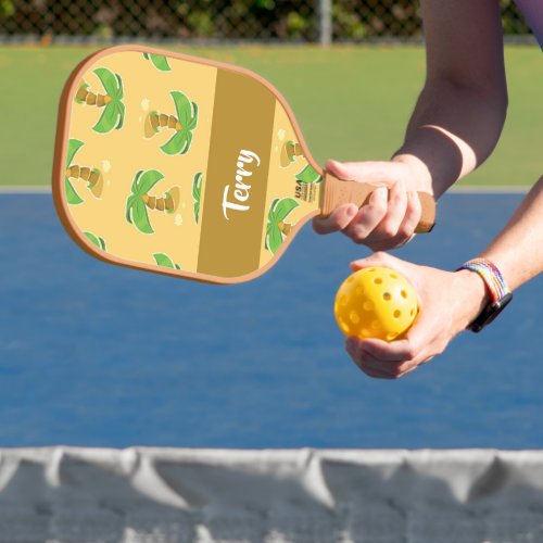 Tropical palm trees pattern pickleball paddle