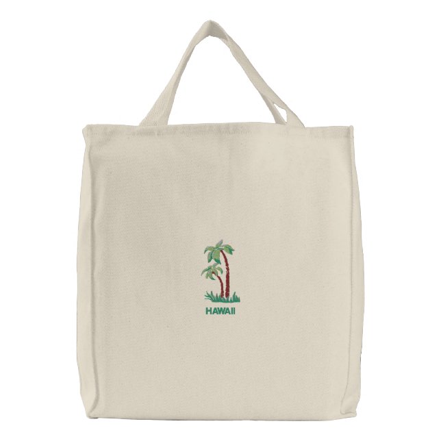Tropical Palm Trees Personalized Beach Embroidered Tote Bag (Front)