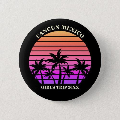 Tropical Palm Trees Pink Black Custom Girls Trip Button