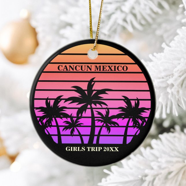 Tropical Palm Trees Pink Black Custom Girls Trip Ceramic Ornament (Creator Uploaded)
