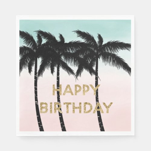 Tropical Palm Trees Pink Mint Birthday Napkins