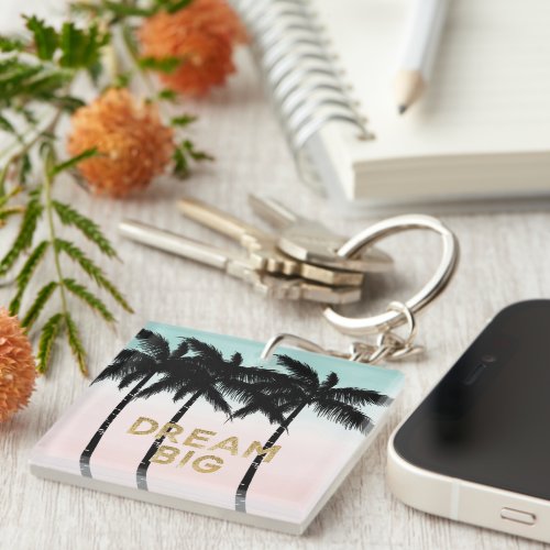 Tropical Palm Trees Pink Mint Dream Keychain