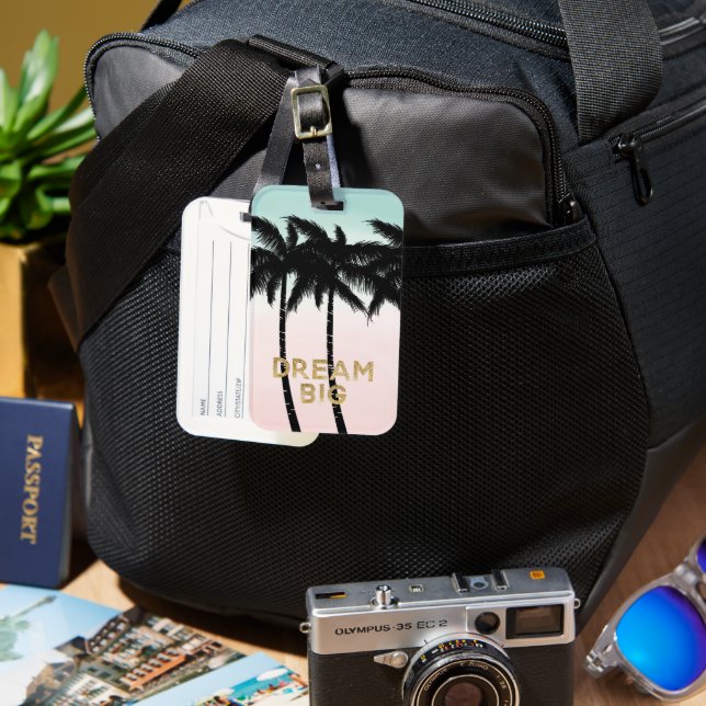 Tropical Palm Trees Pink Mint Dream Luggage Tag (Front & Back)