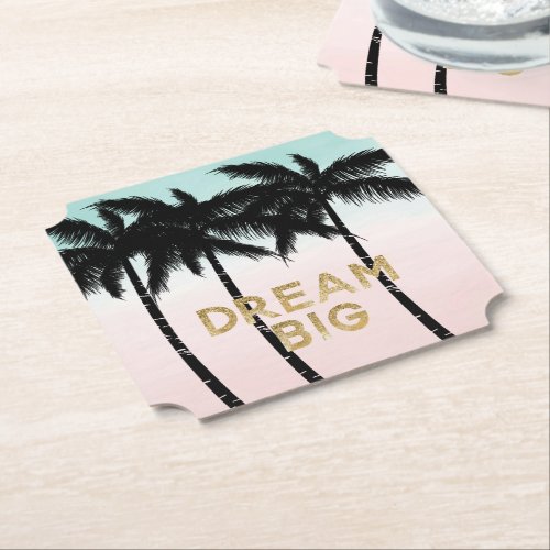 Tropical Palm Trees Pink Mint Dream Paper Coaster