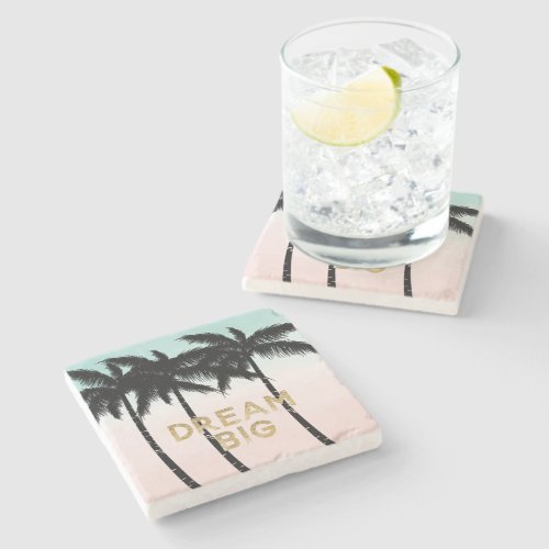 Tropical Palm Trees Pink Mint Dream Stone Coaster