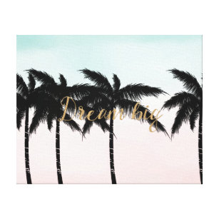 Tropical Palm Trees Pink Mint Ombre gold dream big Canvas Print