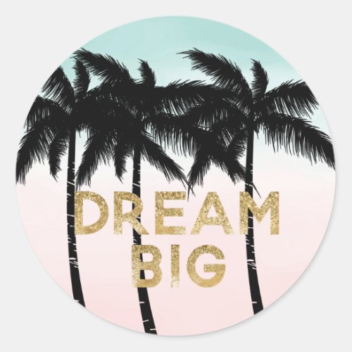 Tropical Palm Trees Pink Mint Ombre gold dream big Classic Round Sticker