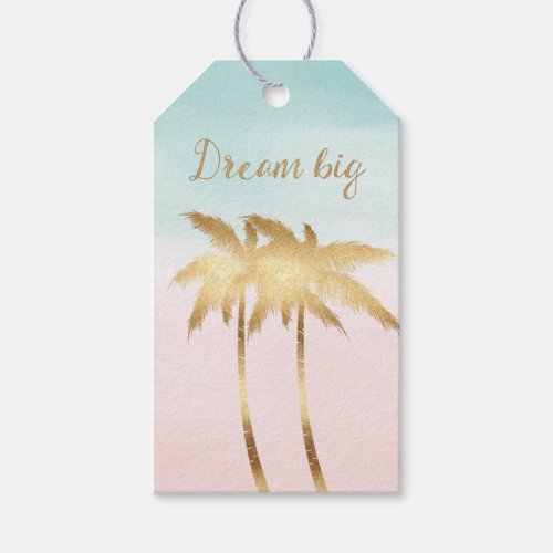 Tropical Palm Trees Pink Mint Ombre gold dream big Gift Tags