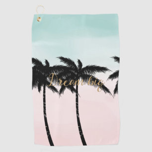 Tropical Palm Trees Pink Mint Ombre gold dream big Golf Towel