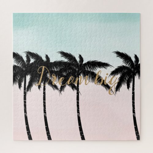 Tropical Palm Trees Pink Mint Ombre gold dream big Jigsaw Puzzle