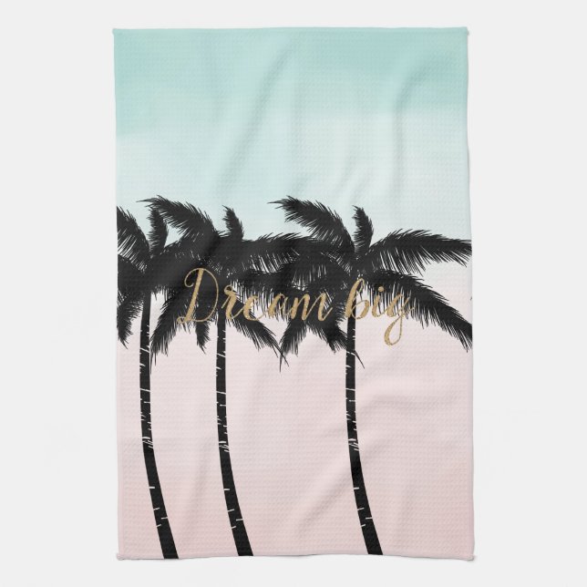 Tropical Palm Trees Pink Mint Ombre gold dream big Kitchen Towel (Vertical)