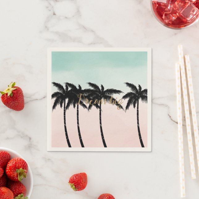 Tropical Palm Trees Pink Mint Ombre gold dream big Napkins (Insitu)