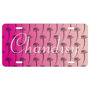 Tropical Palm Trees Pink Ombre Name License Plate