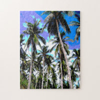 Tropical Palm Trees. Posterised design. Jigsaw Puzzle