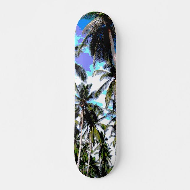 Tropical Palm Trees. Posterised design. Skateboard (Front)