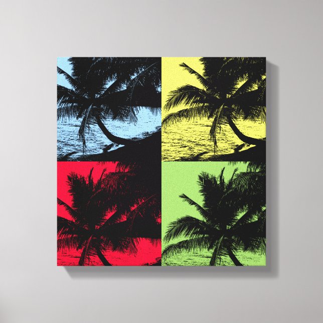Tropical Palm Trees. Repeated posterised design. Canvas Print (Front)