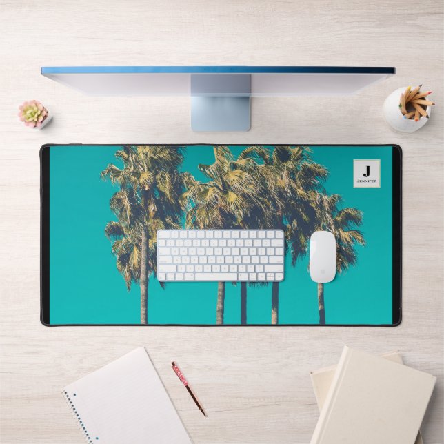 Tropical Palm Trees Retro Monogram Desk Mat (Office 1)