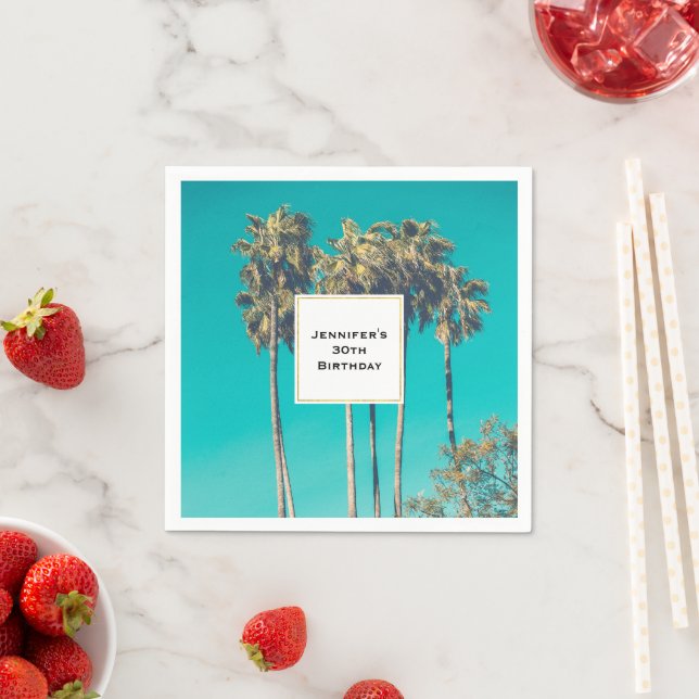 Tropical Palm Trees Retro Vibe Birthday Napkins (Insitu)