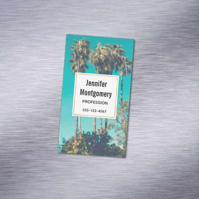 Tropical Palm Trees Retro Vibe Business Card Magnet (In Situ)