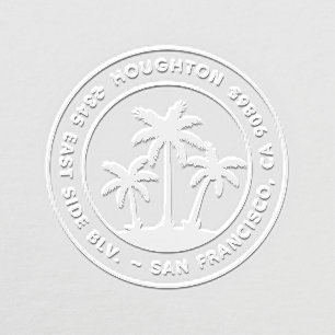 Tropical Palm Trees Round Return Address Embosser