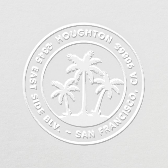 Tropical Palm Trees Round Return Address Embosser (Design)
