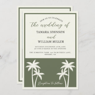 Tropical Palm Trees Sage Green Wedding Photo Invitation