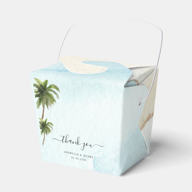 Tropical Palm Trees Sand Beach Destination Wedding Favor Boxes (Front Side)